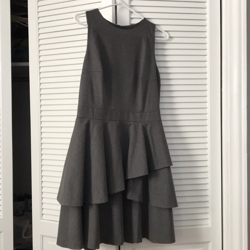 Gray ruffled career dress